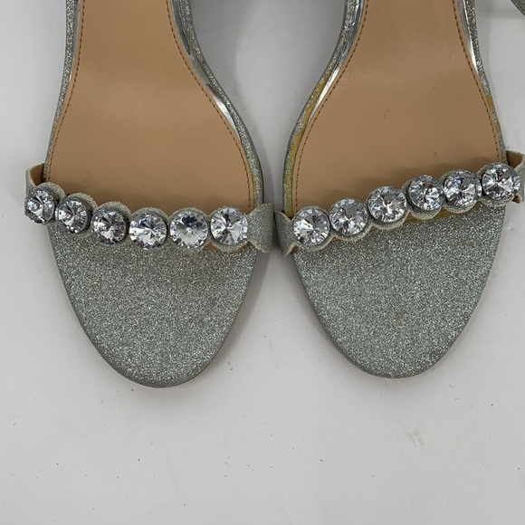 Jewel Badgley Mischka wedge shoe silver metallic glitter clear crystal sandal 11 - Picture 5 of 7